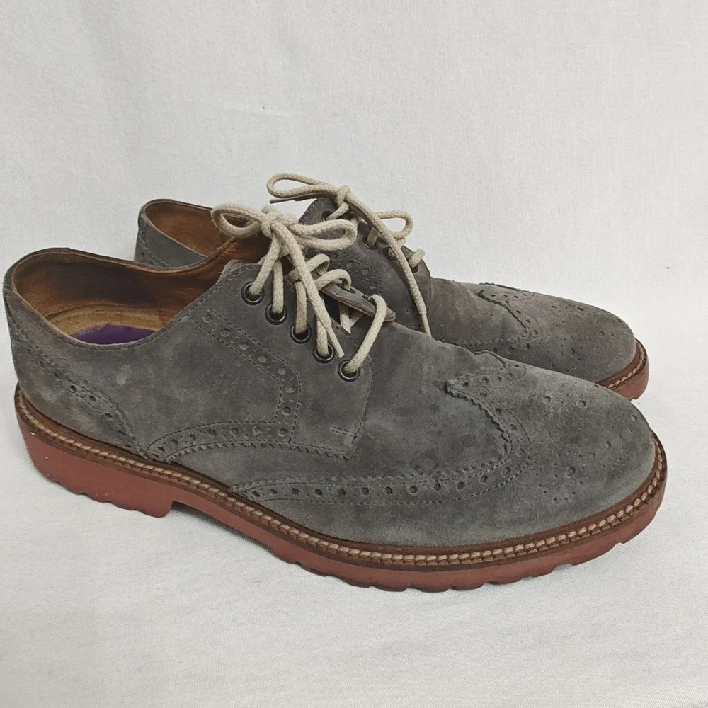 THOMAS DEAN Oxford Shoes Wingtip‎ Brogue Suede Made in Italy Gray Size 10